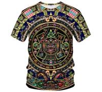 LAOLIUSN Men's Aztec T-Shirt with Mayan Totems Design Mexican Themed Printed Tee, Turquoise, Large