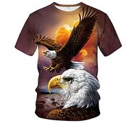 LAOLIUSN Men's Bald Eagle T-Shirt Summer Short Sleeve Tees Tops Animal Theme Shirt Realistic Graphic Shirt,Orange,2XL, Orange, XXL
