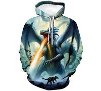 LAOLIUSN Men's Dragon Hoodie - Fantasy Theme, Animal Graphic Sweatshirt, Blue, 3XL