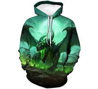 LAOLIUSN Men's Dragon Hoodie - Fantasy Theme, Animal Graphic Sweatshirt, Green, Large