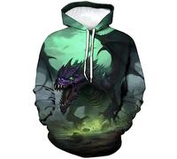 LAOLIUSN Men's Dragon Hoodie - Fantasy Theme, Animal Graphic Sweatshirt, Grey, Medium