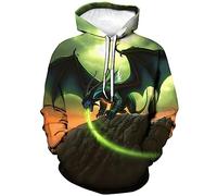 LAOLIUSN Men's Dragon Hoodie - Fantasy Theme, Animal Graphic Sweatshirt, Yellow, Small