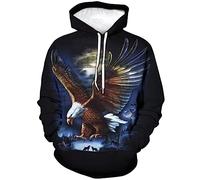 LAOLIUSN Men's Eagle Hoodie - Animal Theme, Realistic Graphic Sweatshirt, Blue, Medium