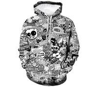 LAOLIUSN Men's Hipster Hip Hop Urban Sweatshirt Graffiti Street Art Hoodie Funny Pullover, Grey, X-Large