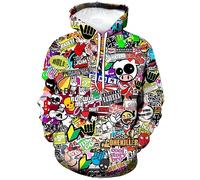 LAOLIUSN Men's Hipster Hip Hop Urban Sweatshirt Graffiti Street Art Hoodie Funny Pullover, Red, X-Large