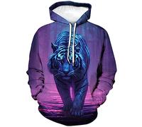 LAOLIUSN Men's Tiger Hoodie - Animal Theme, Realistic Graphic Sweatshirt, Purple, X-Large