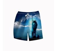 LAOLIUSN Men's Wolf Board Shorts Animal Graphic Beach Shorts, Blue, M