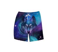 LAOLIUSN Men's Wolf Board Shorts Animal Graphic Beach Shorts, Purple, L