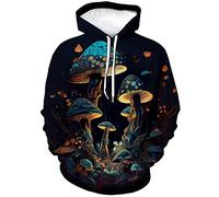 LAOLIUSN Mushroom Hoodie - Art Colorful Theme, Fungus Graphic Sweatshirt, Brown, Large