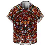 LAOLIUSN Novelty Mexico Shirt Aztec Graphic Short Sleeved Button Shirt Mexican Shirts, Brown, XL
