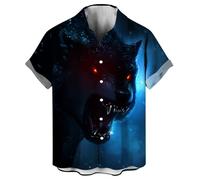 LAOLIUSN Novelty Wolf Shirt Animal Graphic Short Sleeved Button Shirt, Black, XXXXL