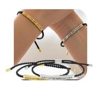 Laopipfu Don't Let The Hard Days Win Bracelet, Strength Bracelet with Inspirational Message, Braided Nylon & Stainless Steel Wristband for Family Friends Girls - Adjustable Slide Knot, Gold Silver