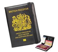 Laopipfu Passport Cover UK Holder Leather, RFID Blocking PU Leather Travel Wallet Organiser with UK Royal Coat of Arms, Passport for British Passport, Credit Cards and Boarding Passes (Black)