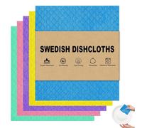 Laopipfu Swedish Dishcloth Sponge Cloths Dishcloths, Reusable Dish Cloths for Washing Up, Eco Biodegradable & Compostable Sponge Cleaning Cloths, Food-Safe for Countertops, Dishes, Bath and Car 5Pack