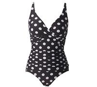 Laorchid Women's one Piece Swimsuits Tummy Control Bathing Suits high Waisted Swimwear V Neck for Ladies Black with Dense Big Polka Dots L