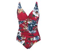 Laorchid Women's one Piece Swimsuits Tummy Control Bathing Suits high Waisted Swimwear V Neck for Ladies Red with Big White and Blue Flowers 3XL