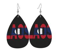 Laos flag laotian text word art clearly visible Leather Earrings, Clothing Decoration, Suitable For Festival Parties, Holidays And Daily Life