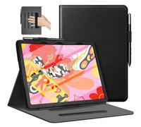 LaoShuSheng Case for XPPen Magic Drawing Pad Tablet 12.2 Inch, Premium PU Leather Folio Cover with Multi-Angle Stand/Hand Strap & Auto Sleep/Wake and Pen Holder (Black)