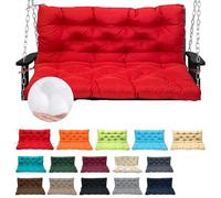 LaoSShu Outdoor Swing Cushions, Waterproof Swing Cushions 2-3 Seater Replacement with Backrest,Outdoor Thickened Bench Cushion with Ties for Porch,Patio,Backyard,Garden and Lawn(Red,60x40in)