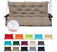 LaoSShu Outdoor Swing Cushions, Waterproof Swing Cushions 2-3 Seater Replacement with Backrest,Outdoor Thickened Bench Cushion with Ties for Porch,Patio,Backyard,Garden and Lawn(Khaki,47x40in)