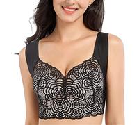 LaoSShu Push Up Bras for Women, Plus Size Floral Lace Underwire Soft Cup Everyday Bra, Fashion Deep Cup Seamless Sports Bras (Color : Black, Size : XX-Large)