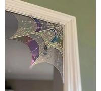 LaoSShu Spiderweb Door Topper, Door Topper Wall Decor, Halloween Door Corner Sign, Spider Webs Stained Glass Window Wall Hanging, Door Frame Ornament for Vacation Bedroom Livingroom(D)