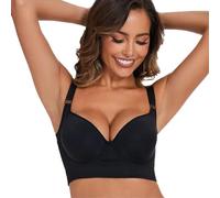 LaoSShu Women's Push Up Bra,Full-Coverage Underwire Plus Size Bra,Hide Back Fat Deep Cup Bra,Smoothing Sculpting Uplift Bra (Color : Black, Size : 36B)