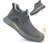 LAoutun Steel Toe Cap Boots Mens Womens Work Boots No Lace Slip-on Safety Boot Work Safety Shoes Lightweight Durable Protective Shoes 8.5UK