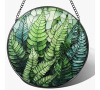 LAOWEIKI 8'' Fern Plant Sun Catcher Ornament, Stained Glass Window Hanging, Sun Catchers for Windows Hanging Ornaments, Window Decor | Plant Lover Gifts, Housewarming Gifts