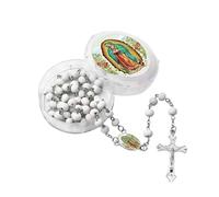 LAOYEFACAI 6mm Wooden Bead Necklace Marian Cross Handmade Rosary Beads Matte Catholic Rosary Necklace Round Beads Miraculous Medal and Cross, One Size, Silber, Silber