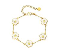 LAOYEFACAI Women's Clover Bracelet, Lucky Amulet Five Leaves, Lotus Flower Chain Plated Delicate Bracelet for Overlapping Idea Gift for Mother's Day Christmas Birthday, One Size, Stainless Steel