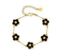 LAOYEFACAI Women's Clover Bracelet, Lucky Amulet Five Leaves, Lotus Flower Chain Plated Delicate Bracelet for Overlapping Idea Gift for Mother's Day Christmas Birthday, One Size, Stainless Steel
