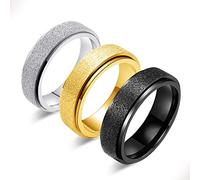 LAOYOU Anxiety Fidget Relief Spinner Ring for Women | 6MM Stainless Steel Glitter Worry Stress Relieve Ring Band Set for Men ladies 5 Tones Availble, Stainless Steel, No Gemstone