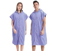 laoyuandamai Surf Poncho Hooded Changing Towel Swim Robe with Zipper Plus Size Terry Cloth Swim Cover Up for Adults Men Women Towel Poncho Hoodie surfing accessories(Black) (Purple)