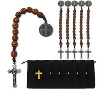 Laozai Saint Benedict Medal Prayer Pocket Rosary Catholic Brown Wood Beads with Medalla de san benitol and Crucifix, 7.5 Inch, S, Wood, no gemstone