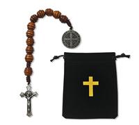 Laozai Saint Benedict Medal Prayer Pocket Rosary Catholic Brown Wood Beads with Medalla de san benitol and Crucifix (1 Brown)