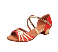 LaoZan Children's Dance Shoes Sequins Latin Dance Shoes Women's Soft Salsa Practice Dance Sandals Low Heel (Orange, Size 35)