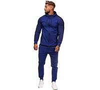 LaoZan Men's Classic Tracksuit Set 2Pcs Top Hooded Jacket Stretch Sweatpants Jogging Gym Pants Suits Sportwear Outfits (Dark Blue#2, Asia L)