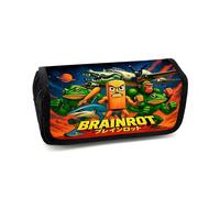 LaoZan Tung Tung Tung Sahur Pencil Case, Double - Zipper Brainrot Pattern, Waterproof Polyester, Large Capacity School/Office Stationery