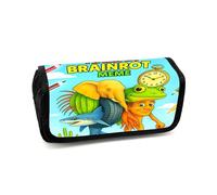 LaoZan Tung Tung Tung Sahur Pencil Case, Double - Zipper Brainrot Pattern, Waterproof Polyester, Large Capacity School/Office Stationery