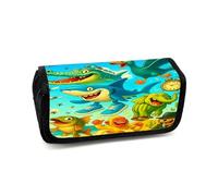 LaoZan Tung Tung Tung Sahur Pencil Case, Double - Zipper Brainrot Pattern, Waterproof Polyester, Large Capacity School/Office Stationery