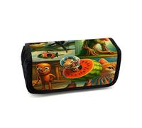 LaoZan Tung Tung Tung Sahur Pencil Case, Double - Zipper Brainrot Pattern, Waterproof Polyester, Large Capacity School/Office Stationery