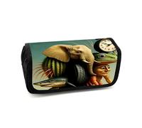 LaoZan Tung Tung Tung Sahur Pencil Case, Double - Zipper Brainrot Pattern, Waterproof Polyester, Large Capacity School/Office Stationery