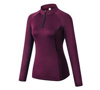 LaoZan Unisex Half-Zip Long Sleeve Shirt Quick Dry Breathable Running Top Base Layer Sportswear Clothing (Wine Red(Women), S)