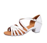LaoZan Women Children Girl's Latin Dance Shoes Ballroom Performance Training Tango Salsa Dance Sandal Shoes (White, Size 38)