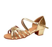 LaoZan Women Children Girl's Latin Dance Shoes Ballroom Performance Training Tango Salsa Dance Sandal Shoes (Gold, Size 29)