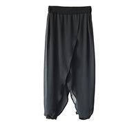 LaoZan Women High Waisted Baggy Chiffon Harem Pants Loose Palazzo Trousers Black One Size