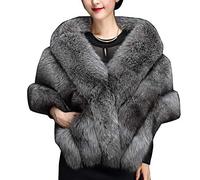 LaoZanA Women Winter Faux Fur Wrap Shawl Bridal Shrug Cape For Wedding Dress Dark Grey