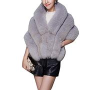 LaoZanA Women Winter Faux Fur Wrap Shawl Bridal Shrug Cape For Wedding Dress Light Grey