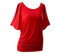 LaoZanA Women's Casual Loose Short Sleeve Baggy Round Neck Tops Blouse T-Shirt Red M